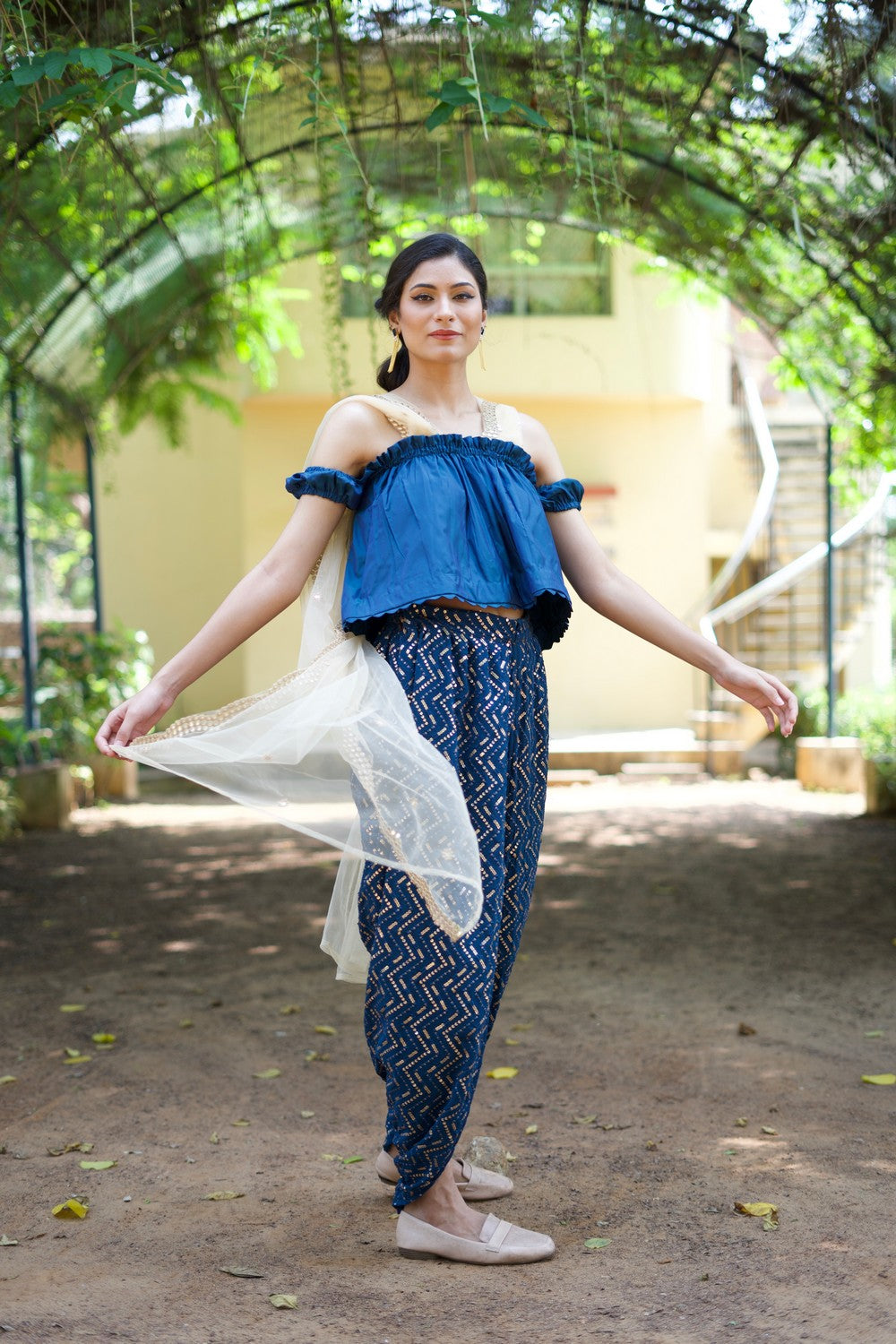 Blue Dhoti pants with crop top