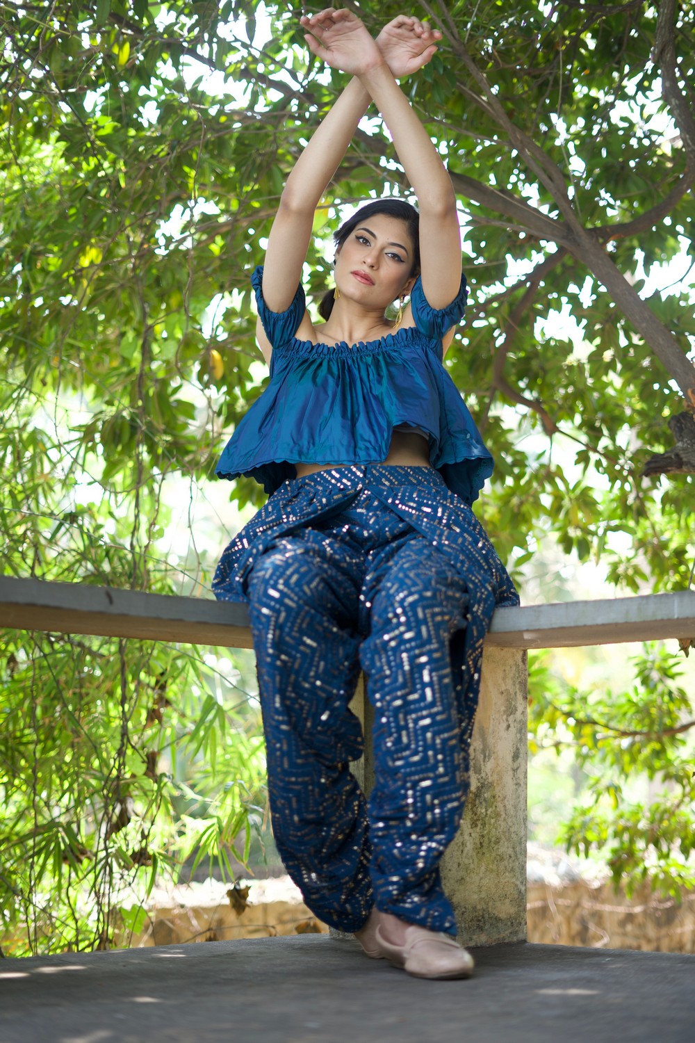 Blue Dhoti pants with crop top