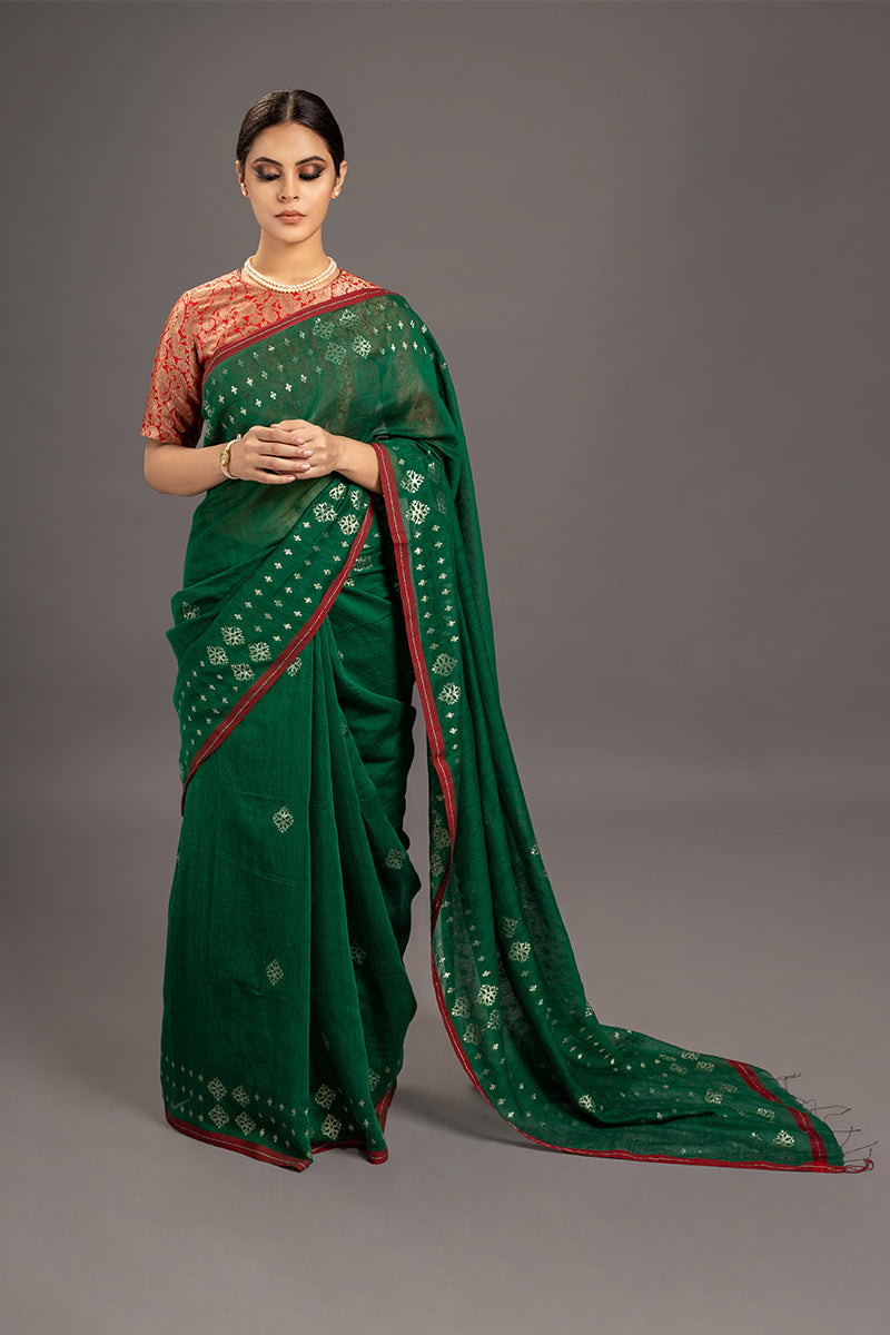 Green Jamdani Khadi Handloom Saree