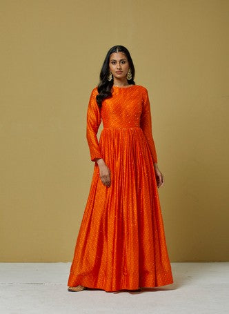 Orange Floor length Gown set