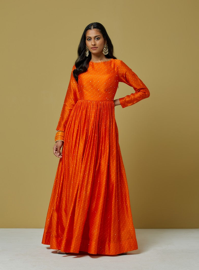 Orange Floor length Gown set