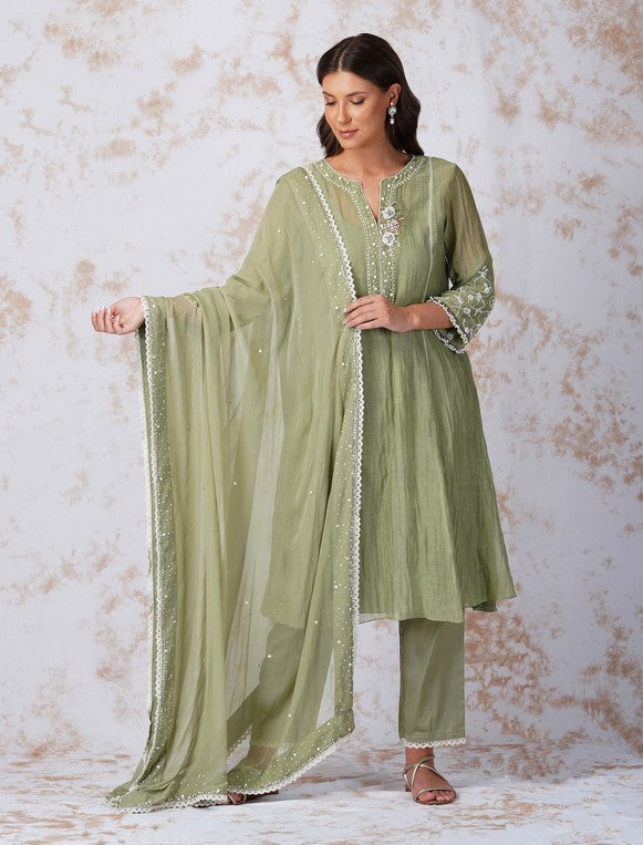 BAROQUE FLOWER MINT KURTA SET