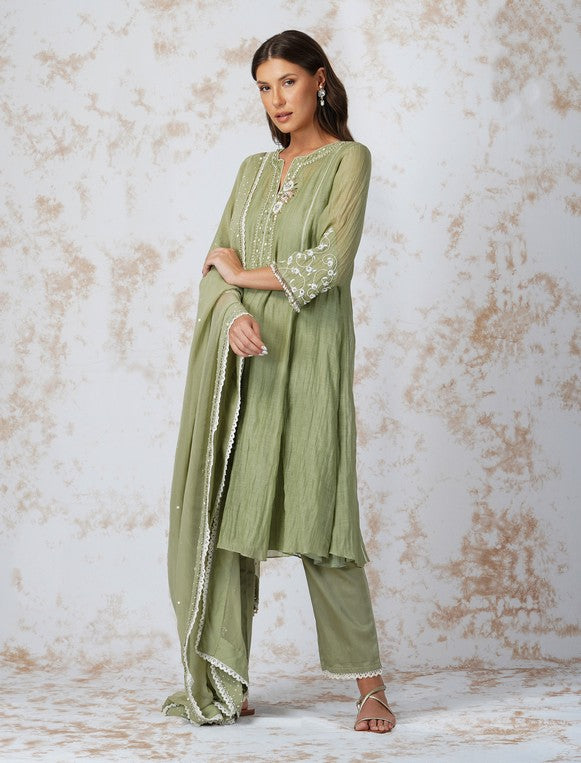 BAROQUE FLOWER MINT KURTA SET