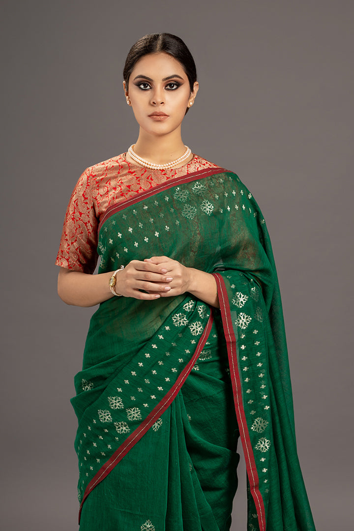 Green Jamdani Khadi Handloom Saree