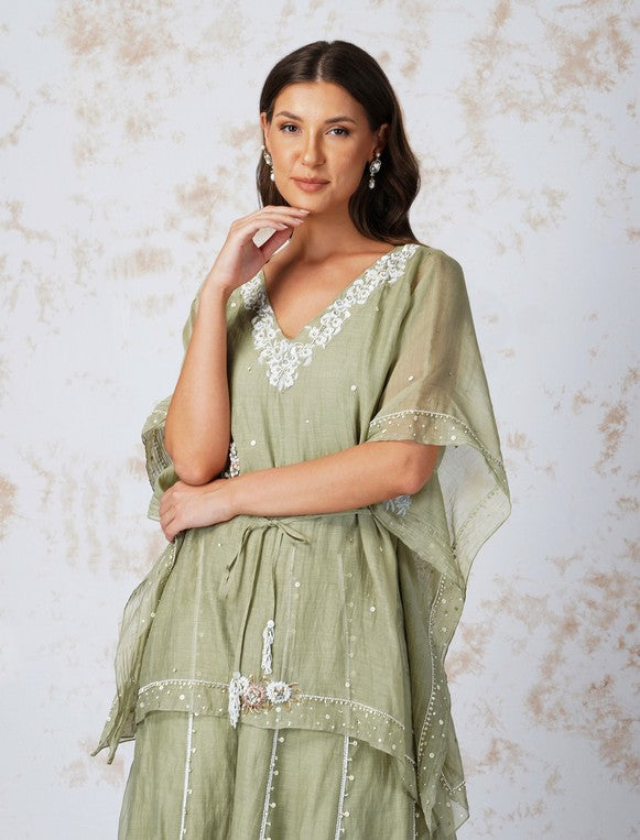 BAROQUE FLOWER KAFTAN AND SHARARA SET