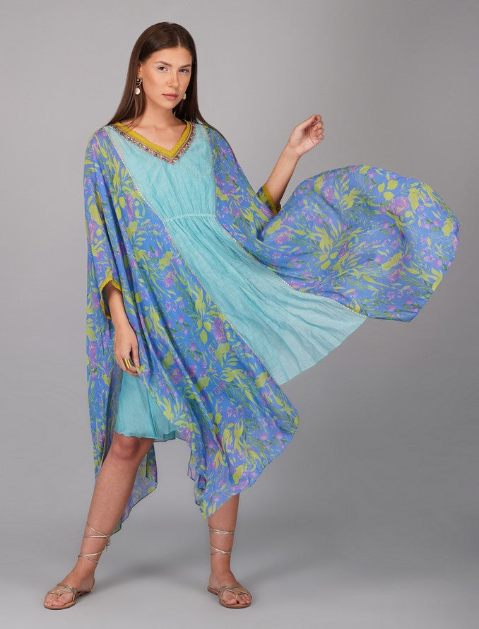 FLOWER PRINT TURQ KAFTAN