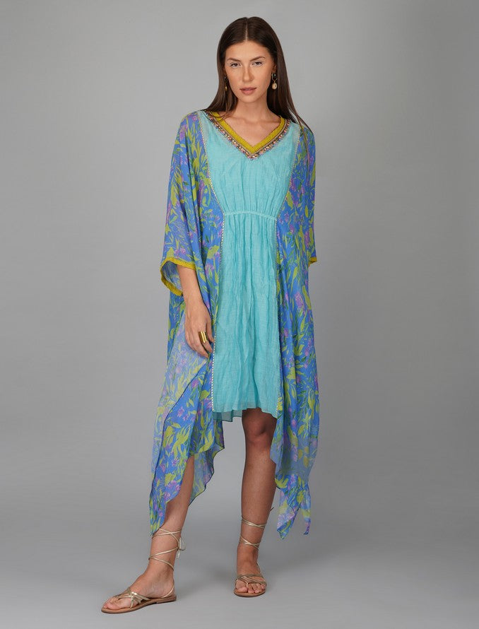 FLOWER PRINT TURQ KAFTAN