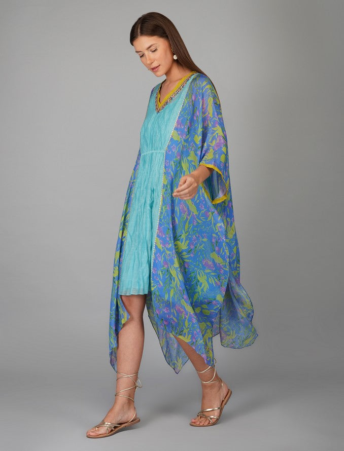 FLOWER PRINT TURQ KAFTAN