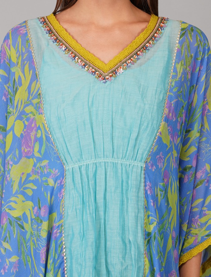 FLOWER PRINT TURQ KAFTAN