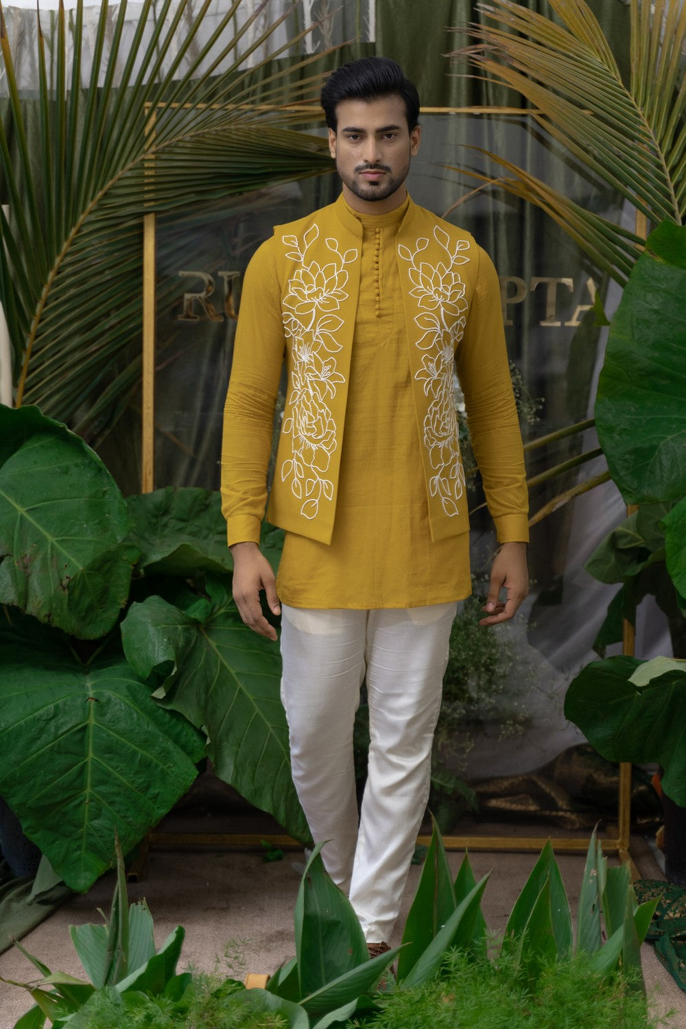 yellow short kurta for men