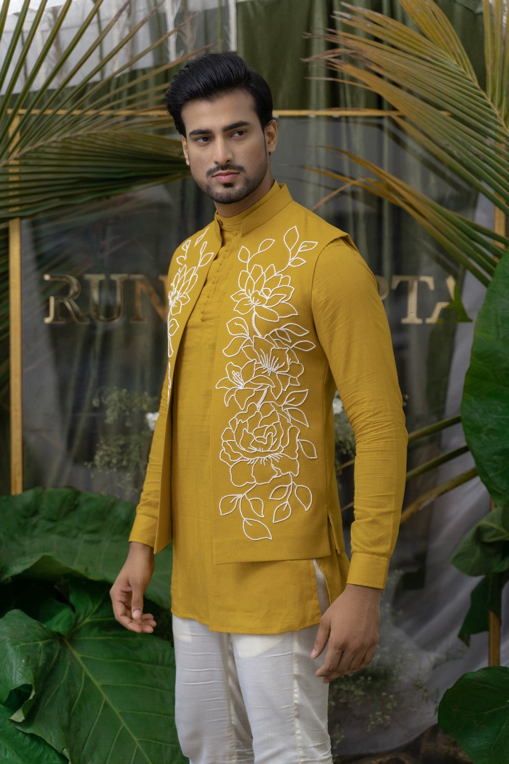 yellow short kurta for men