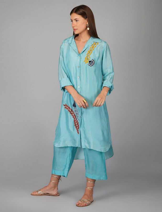 LONG SHIRT SET WITH APPLIQUE FLOWER