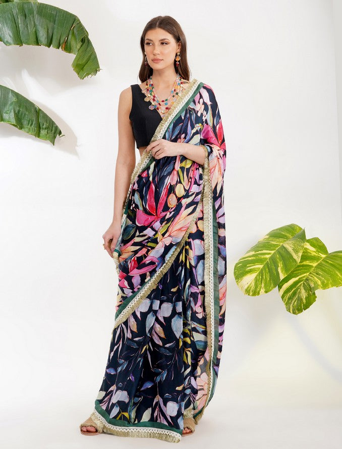 TROPICAL FLOWER PRINTED SAREE SET