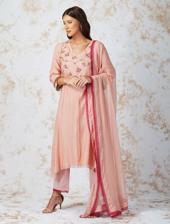 BEADED FLOWER ASYMMETRIC KURTA SET