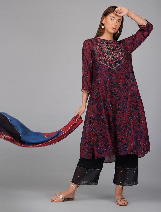 FLOWER PRINT ALINE KURTA SET