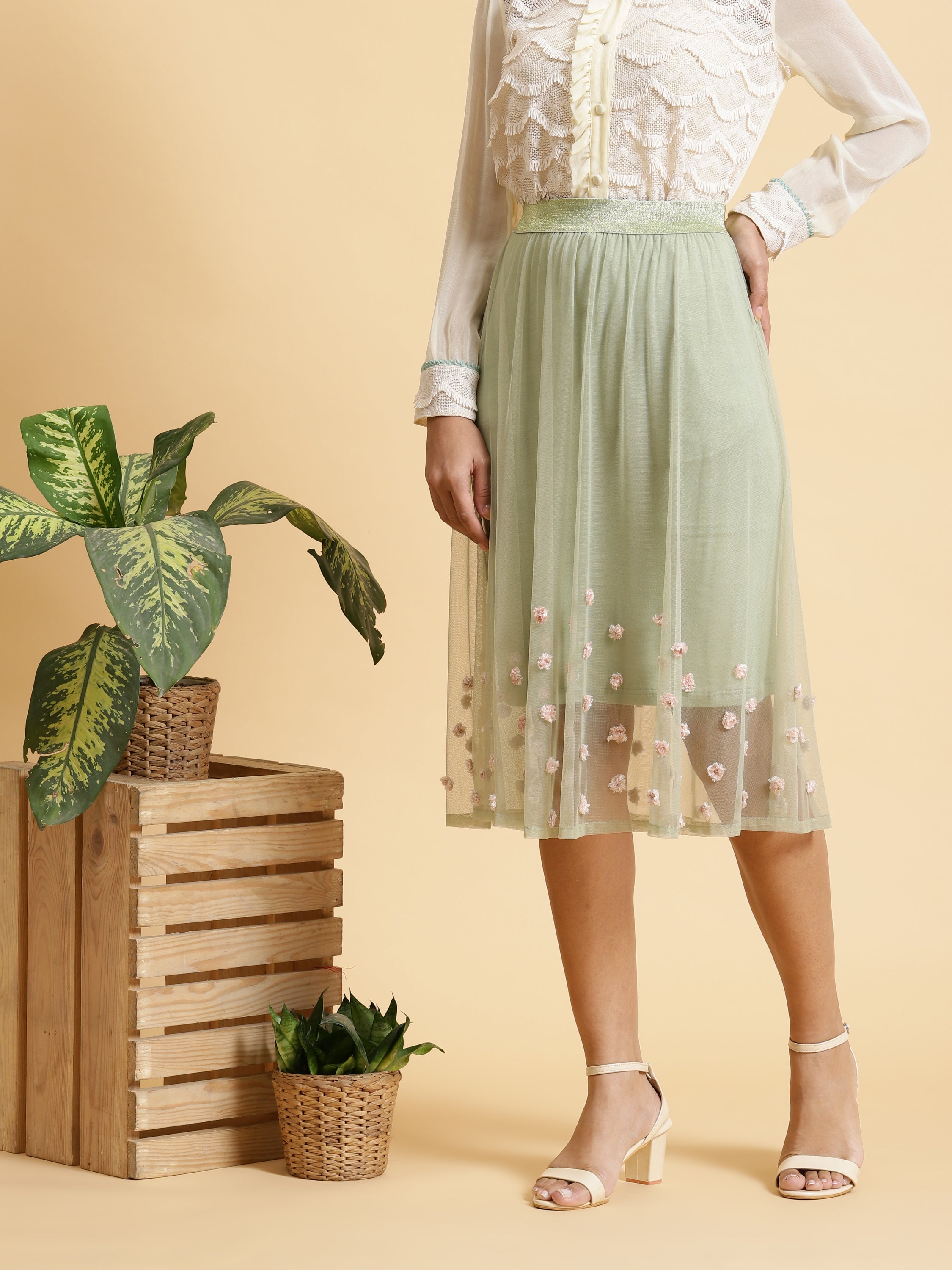 Pista Green Sheer Net Skirt