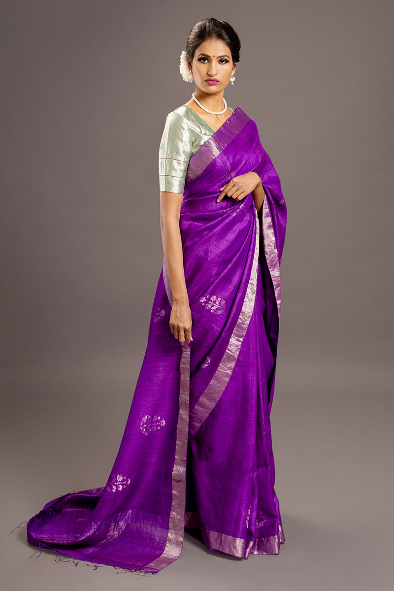 Purple Jamdani Handloom Silk Saree