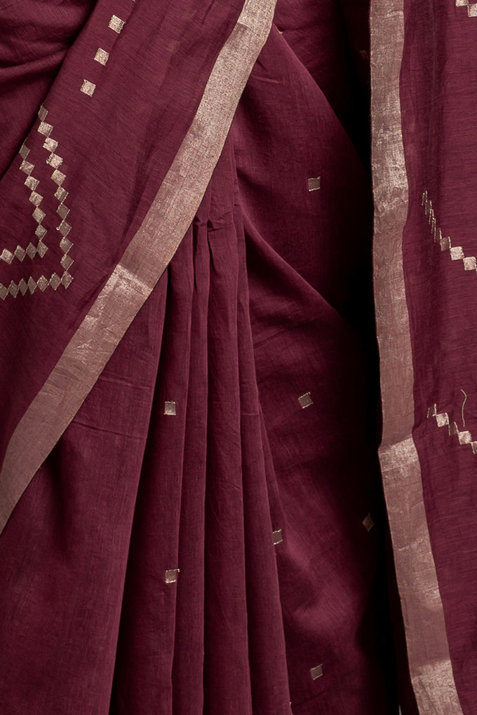 Burgandy Jamdani Khadi Handloom Saree