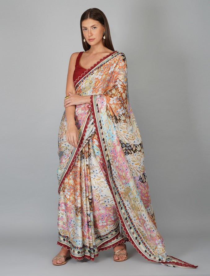 MELANGE PRINT KORA SAREE