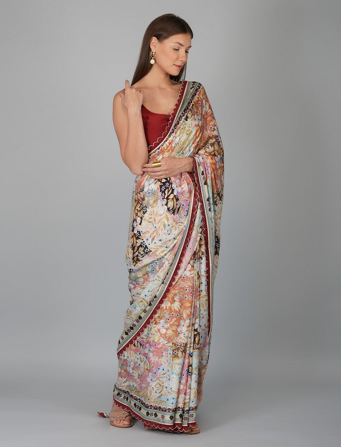 MELANGE PRINT KORA SAREE