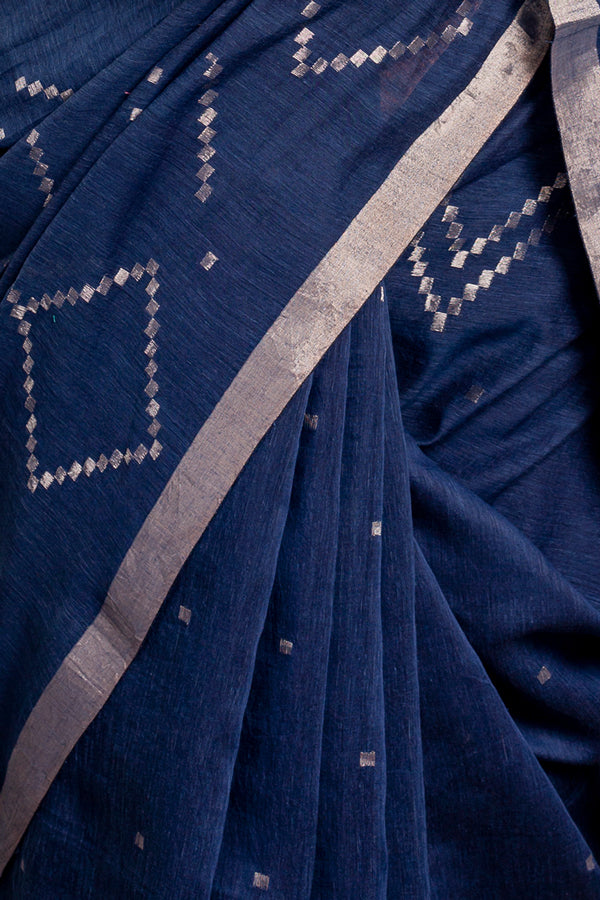 Indigo Jamdani Khadi Handloom Saree