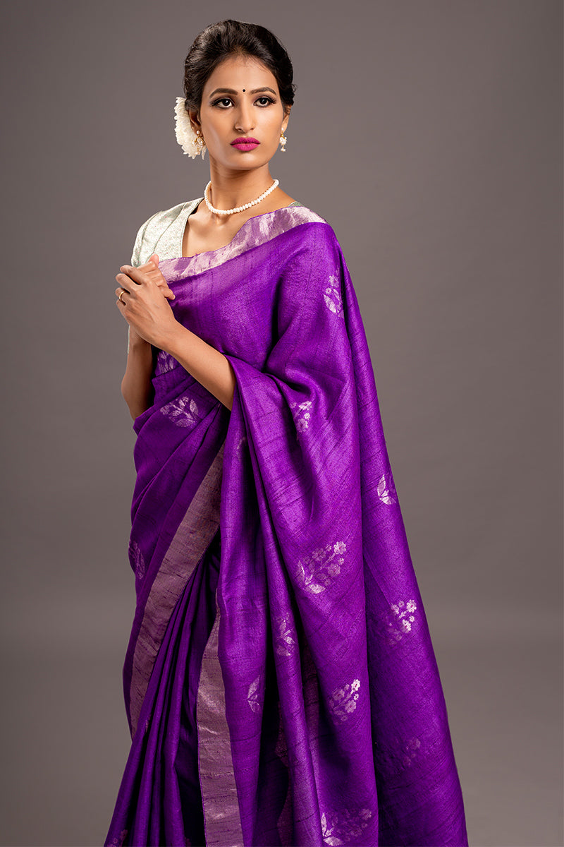 Purple Jamdani Handloom Silk Saree