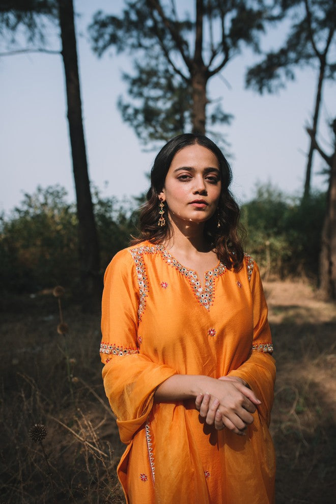 Orange Chanderi Kurta set