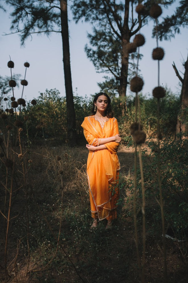 Orange Chanderi Kurta set