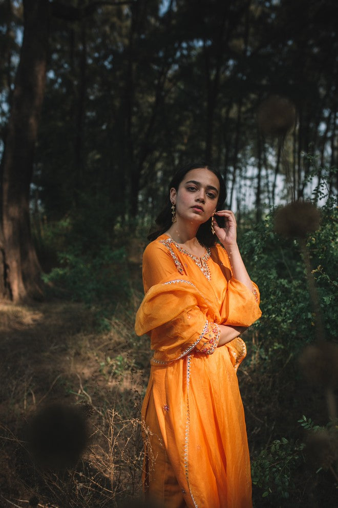 Orange Chanderi Kurta set