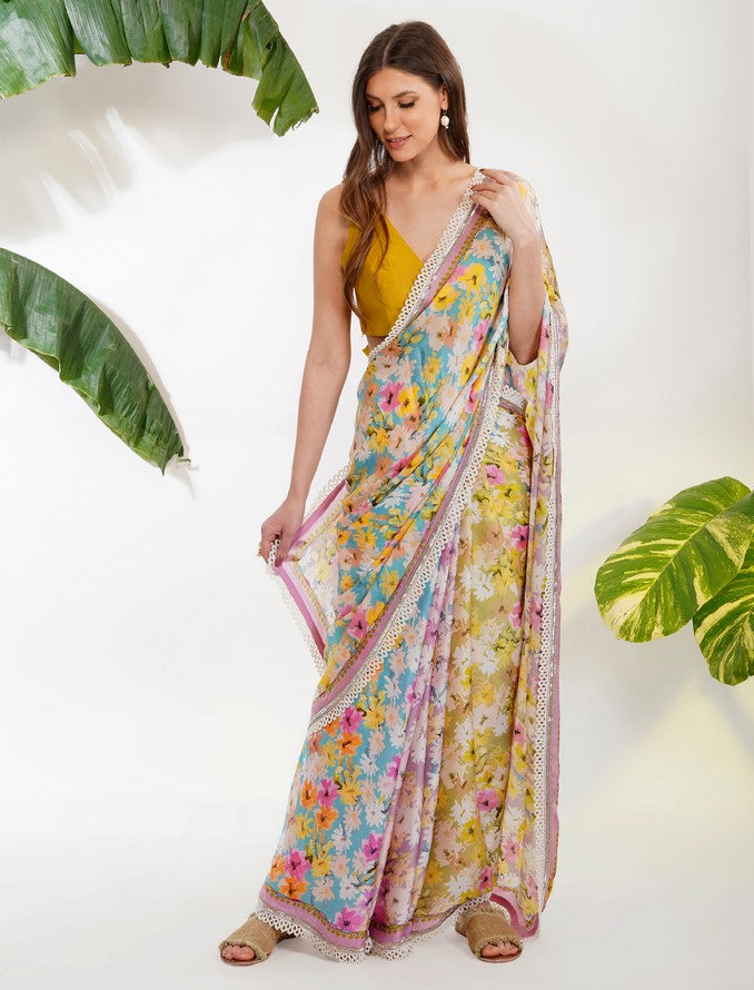 SUMMER PRINT SAREE SET