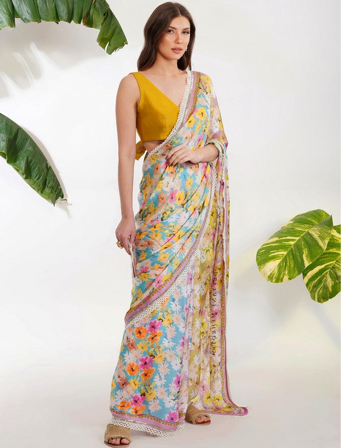 SUMMER PRINT SAREE SET