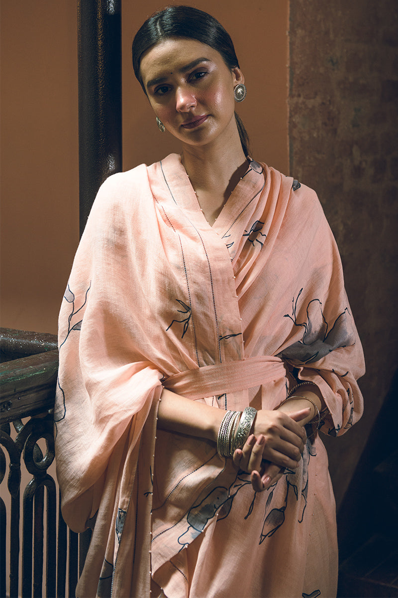 Peach Linen Handloom Saree