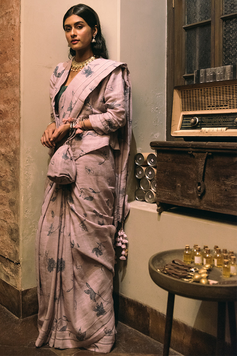 Lavender Linen Handloom Saree