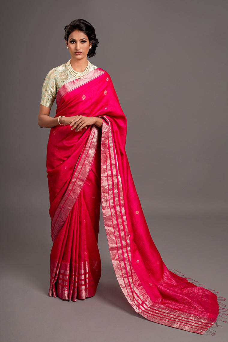 Fuschia Jamdani Handloom Saree