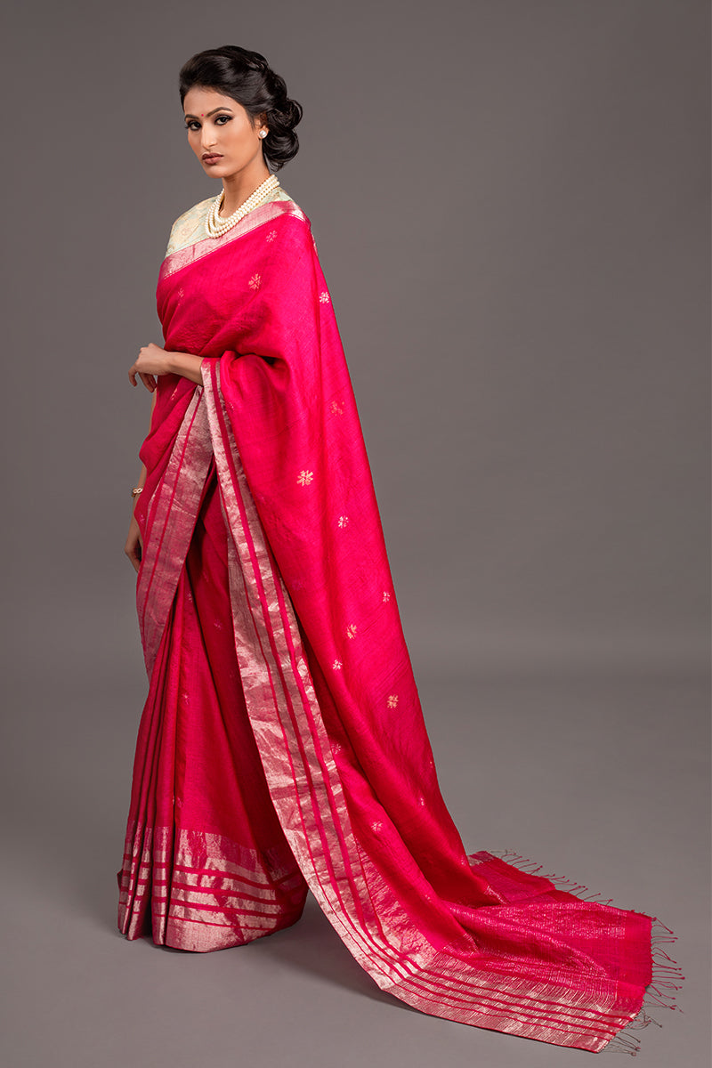 Fuschia Jamdani Handloom Saree