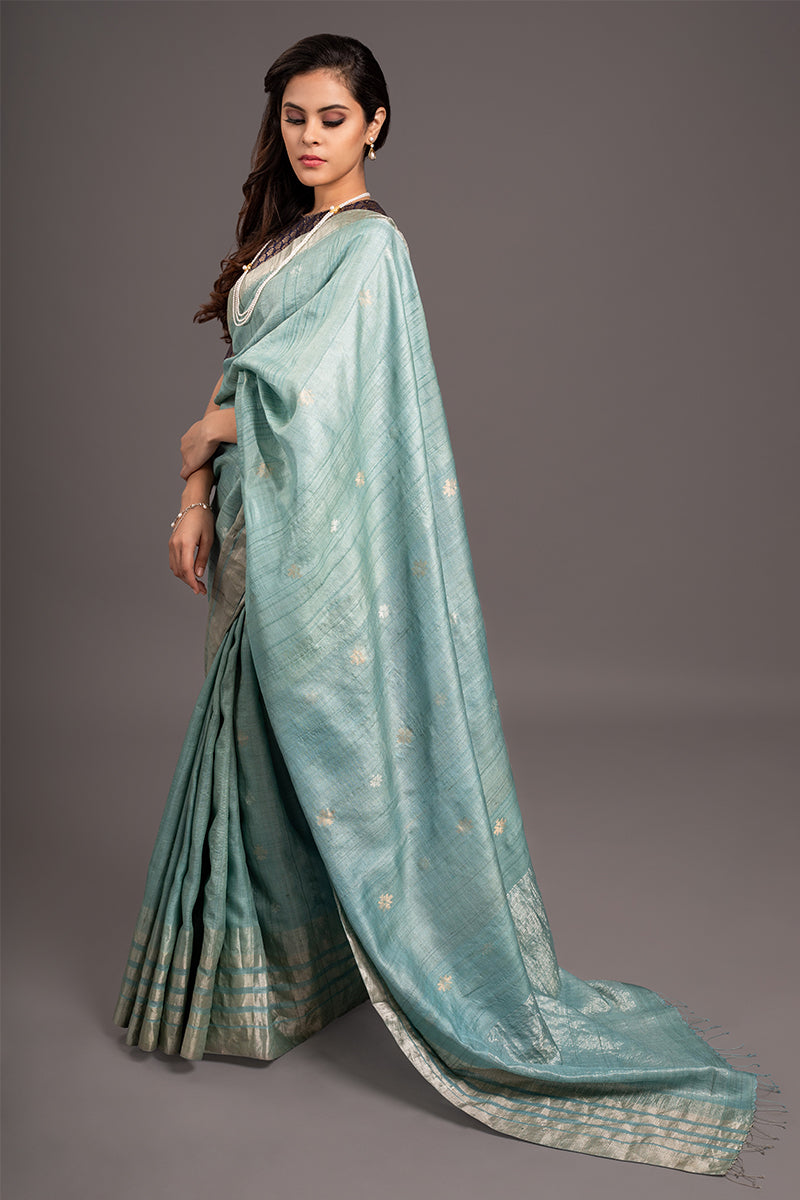 Ice Blue Jamdani Handloom Saree