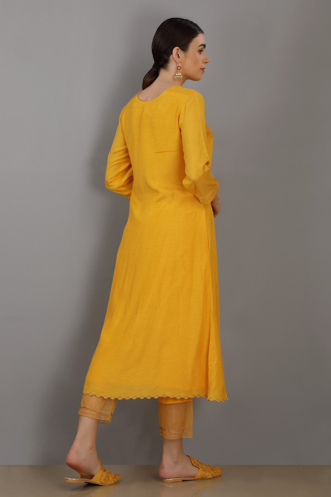 Mustard  Chanderi Kurta  set