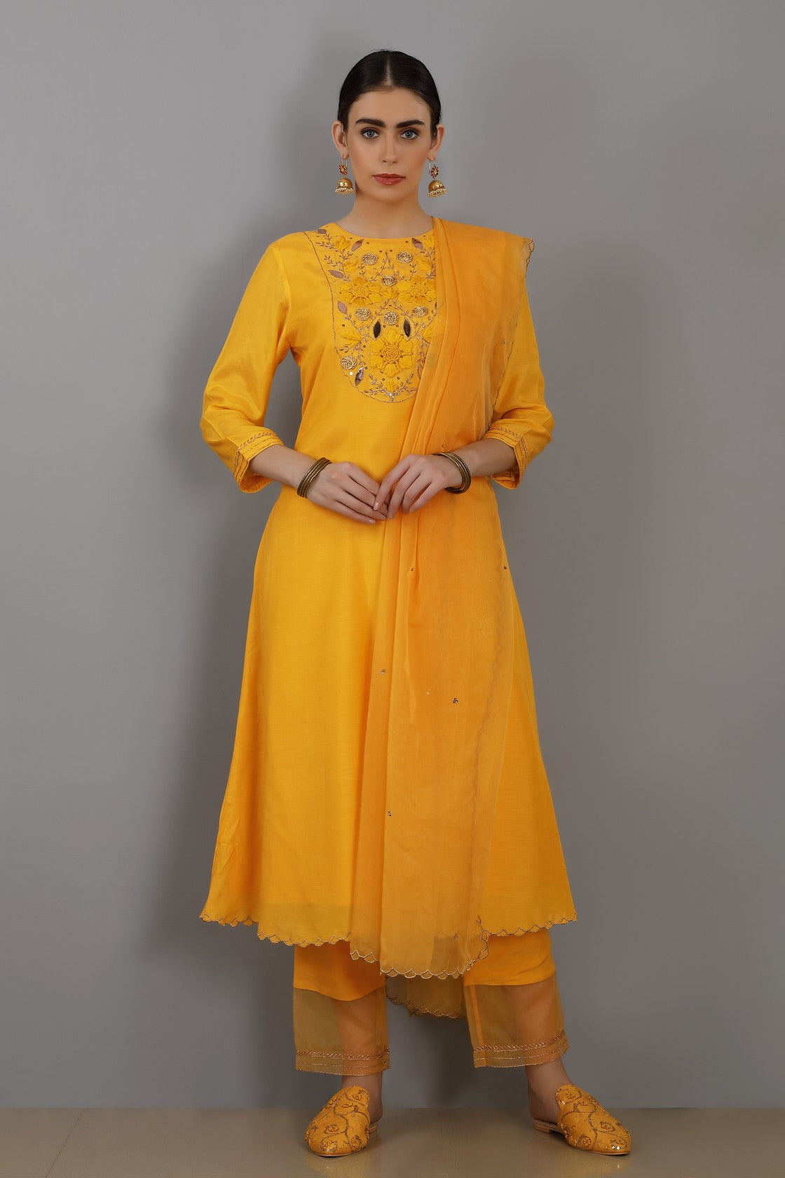 Mustard  Chanderi Kurta  set