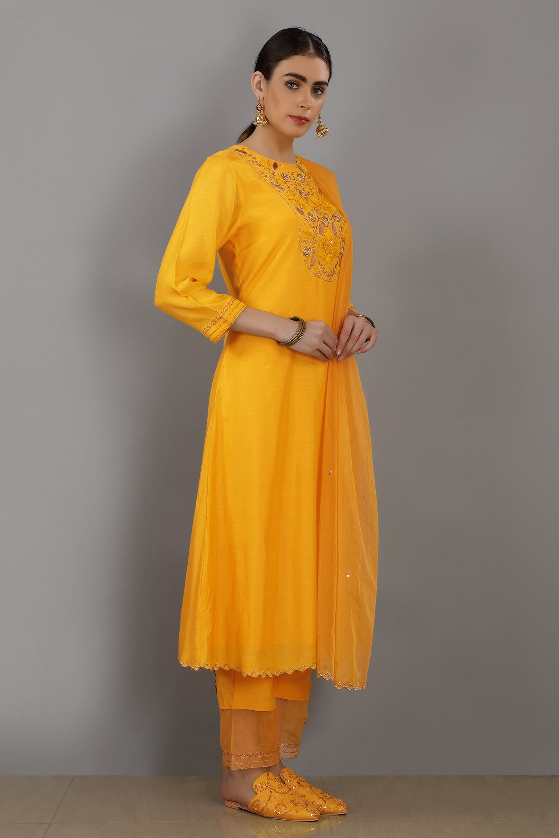 Mustard  Chanderi Kurta  set