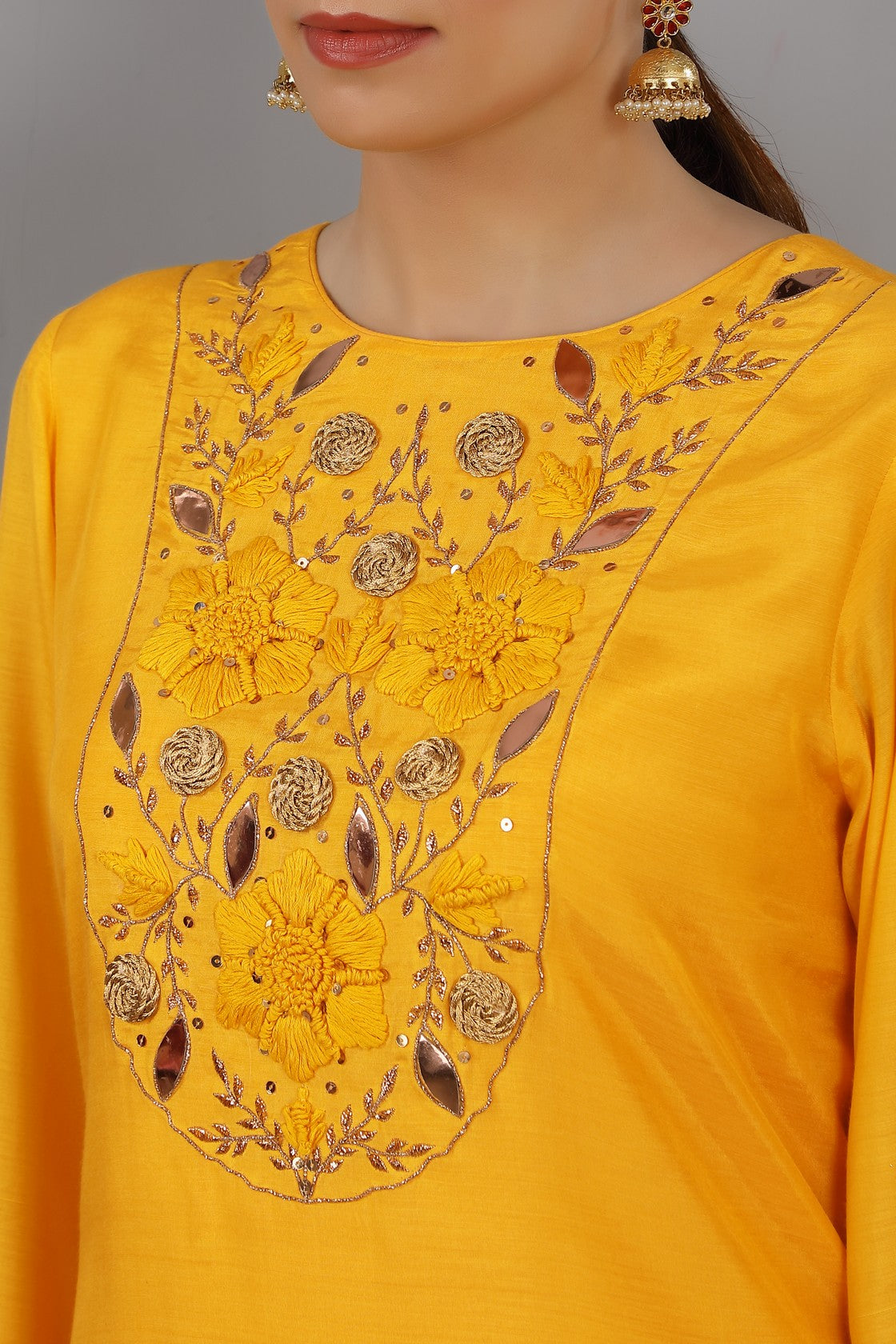 Mustard  Chanderi Kurta  set