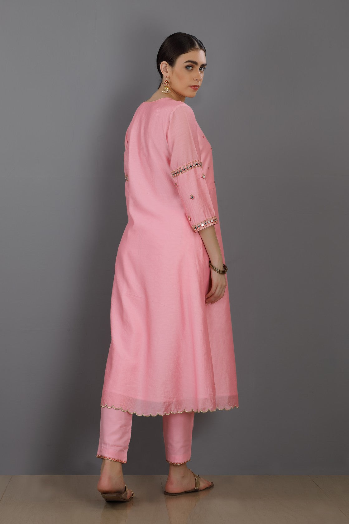 Baby Pink Chanderi Silk Kurta set