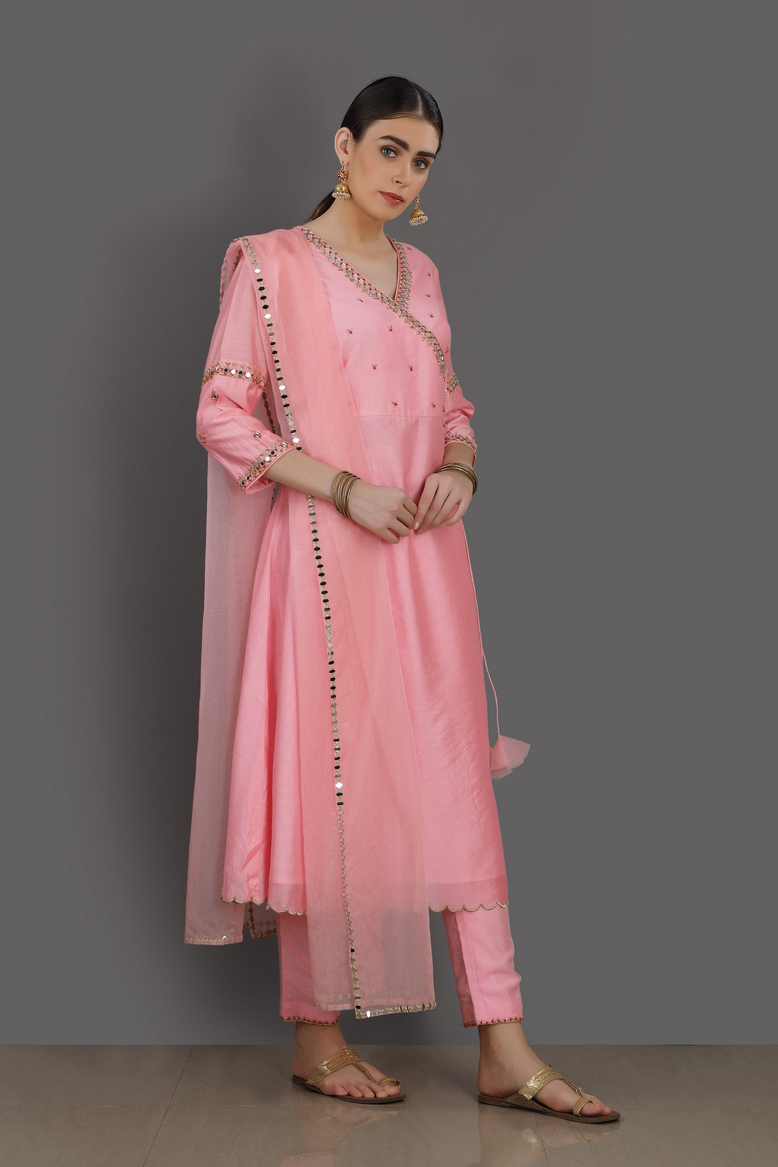 Baby Pink Chanderi Silk Kurta set