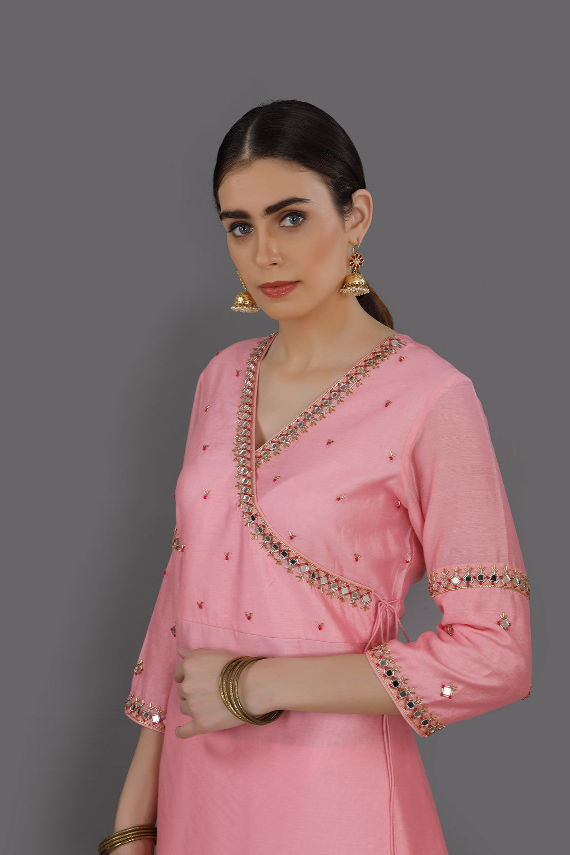 Baby Pink Chanderi Silk Kurta set