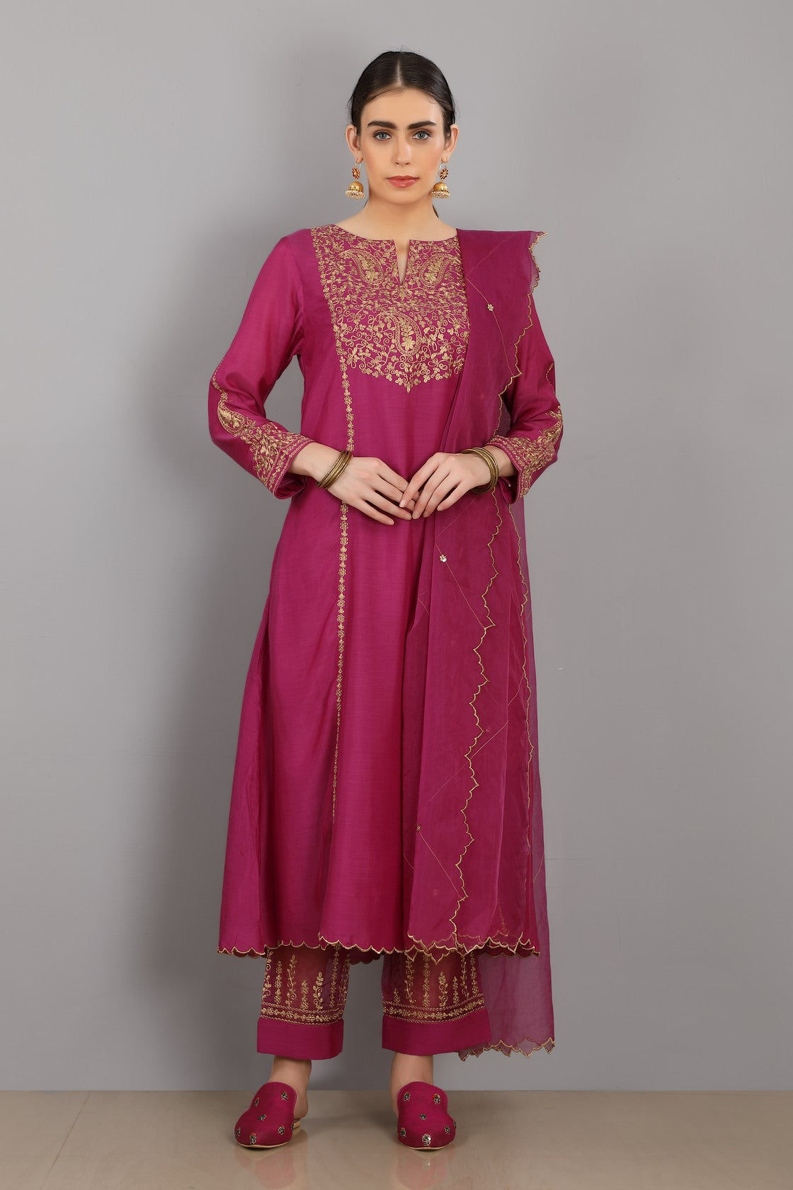 Magenta Chanderi  Kurta