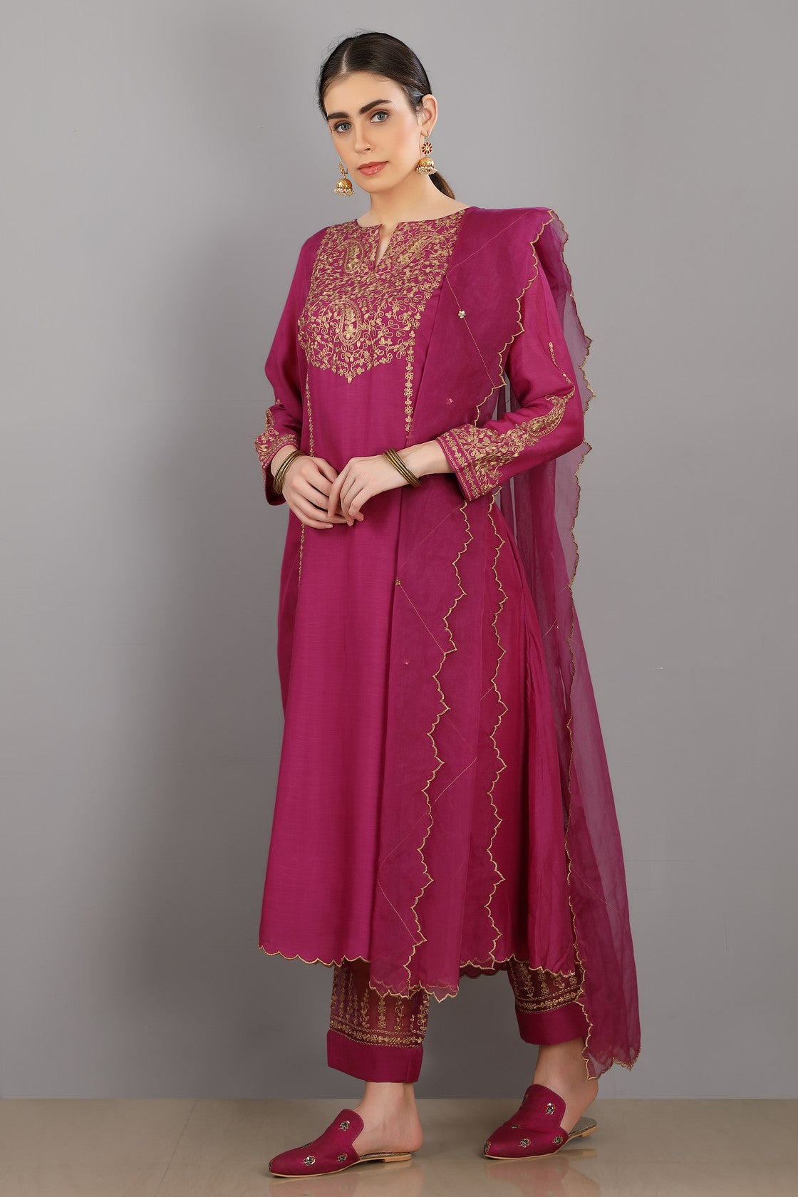 Magenta Chanderi  Kurta