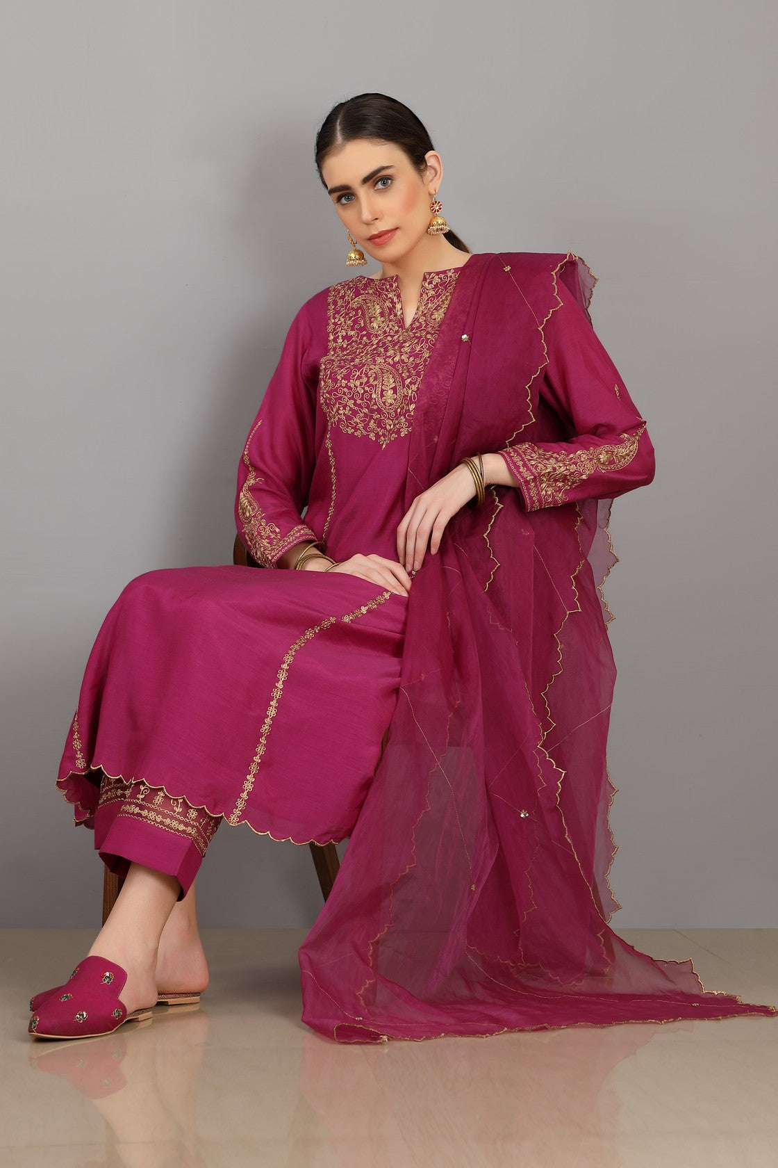 Magenta Chanderi  Kurta