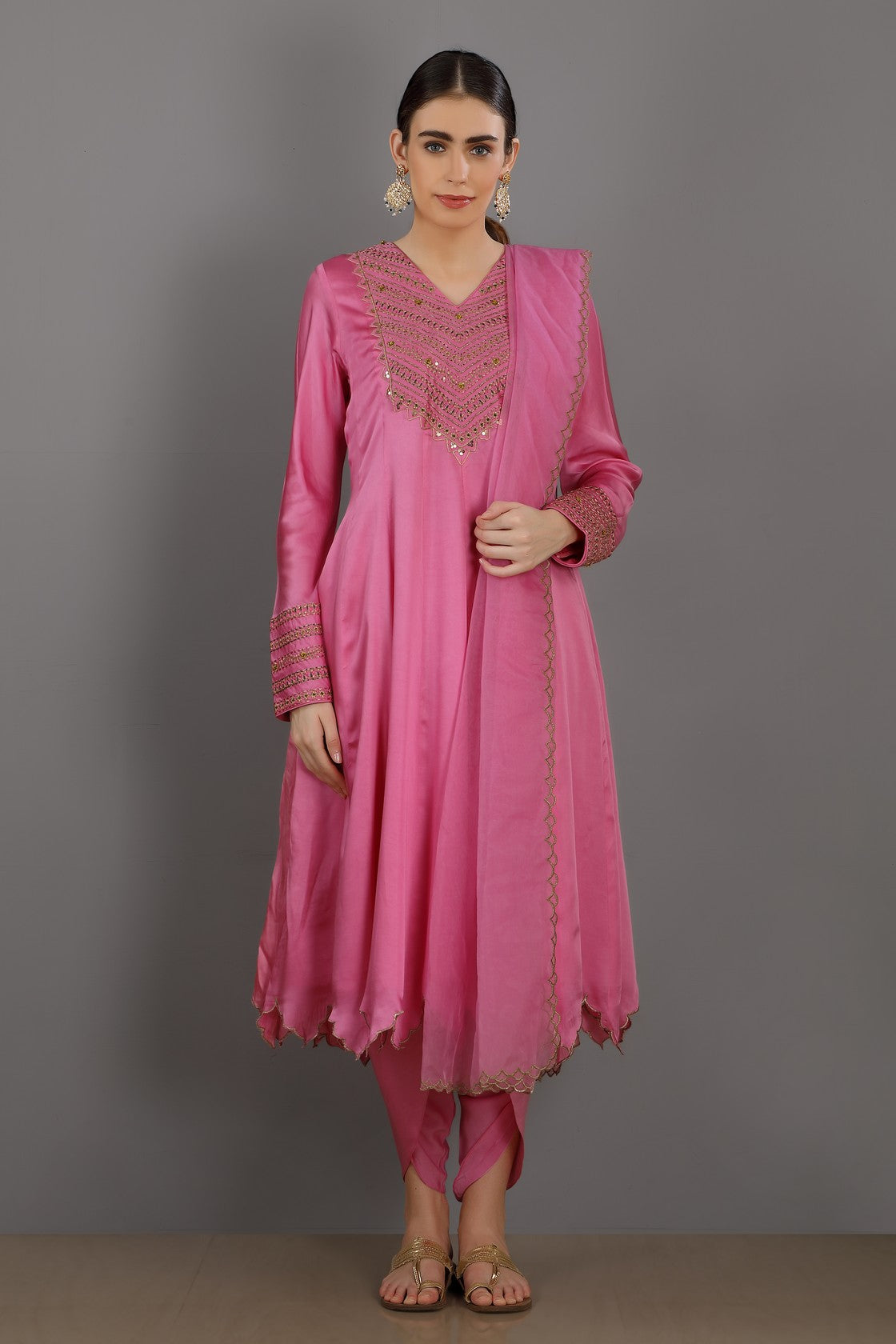 Blush Pink Chanderi Anarkali set