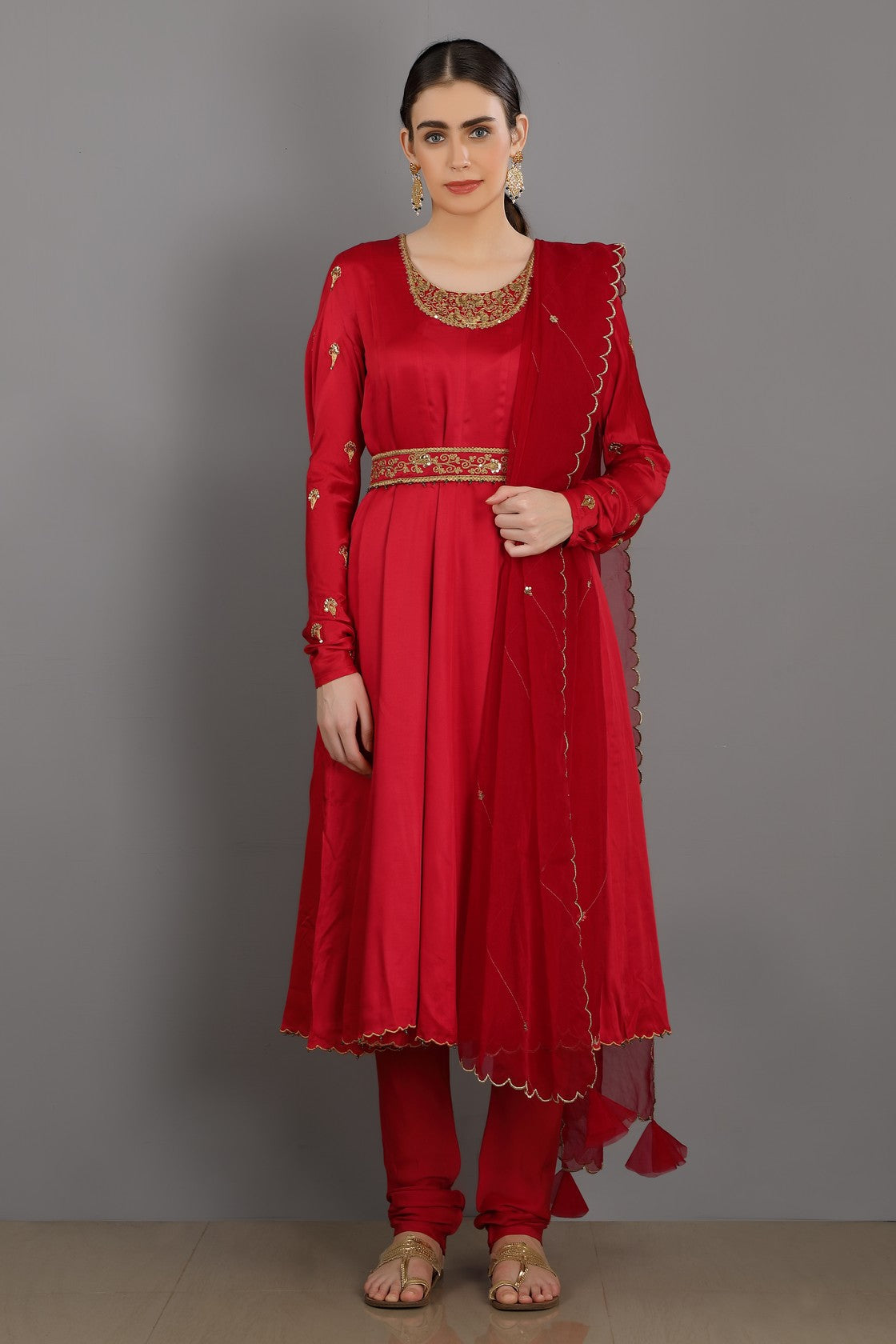 Red Chanderi Anarkali