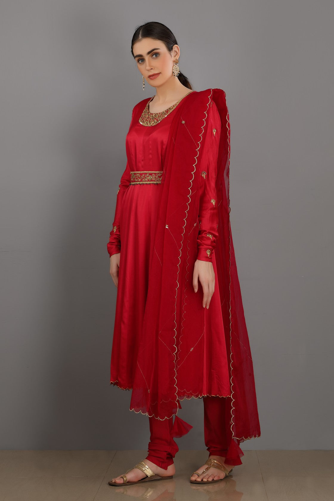 Red Chanderi Anarkali