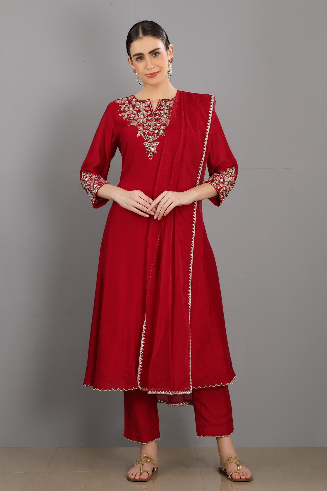 Red Chanderi Kurta set